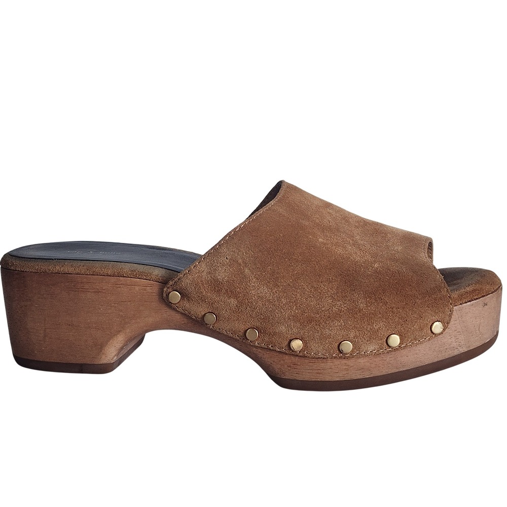 Rag & Bone Mara Brown Suede Platform Clog Mules Studded Wood Heel Sandals 38 - Picture 5 of 9